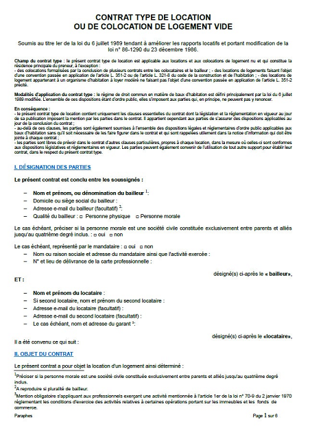 Contrat de bail de location gratuit (Gratuit et conforme Loi Alur)
