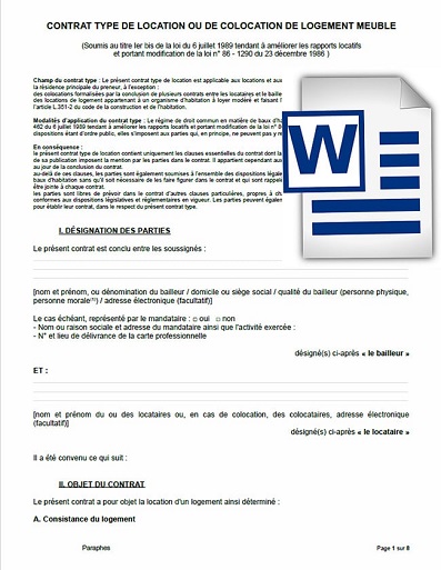 Bail de location meublé Word